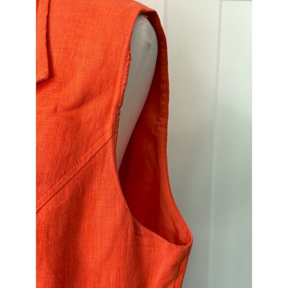 NY sake 100% linen sleeveless shift 3/4 zip zip pockets midi womens size 14 - Picture 2 of 11